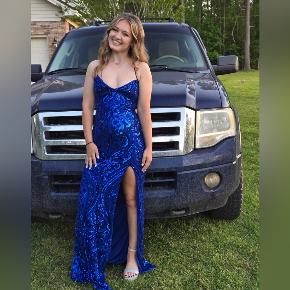 Blue sparkly prom dress